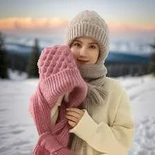 Warm Ladies Beanie with Integrated Scarf - Nora-Khaki-Nora Luxe