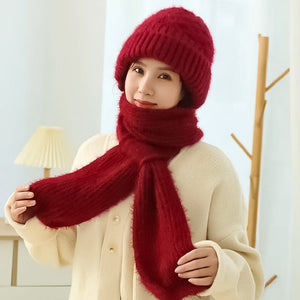 Warm Ladies Beanie with Integrated Scarf - Nora-Red-Nora Luxe