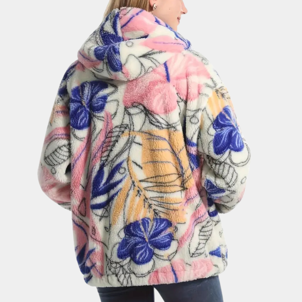 Warm Ladies' Coat with Hood and Floral Print - Elira-XS-Nora Luxe