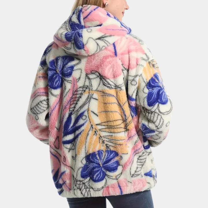 Warm Ladies' Coat with Hood and Floral Print - Elira-XS-Nora Luxe