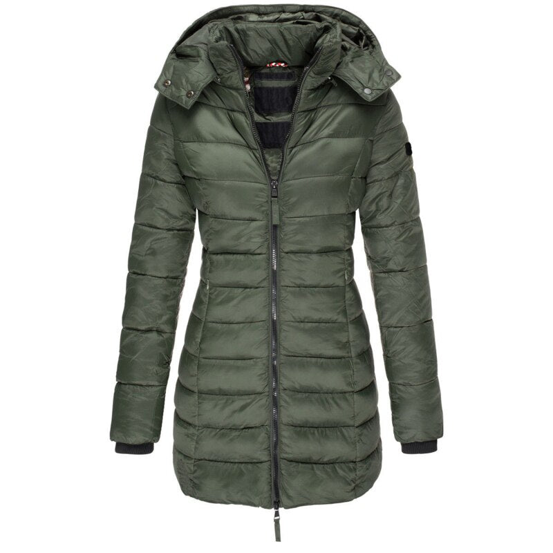 Warm Ladies Down Jacket with Hood - Olivia-Green-S-Nora Luxe