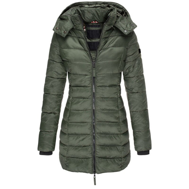 Warm Ladies Down Jacket with Hood - Olivia-Green-S-Nora Luxe