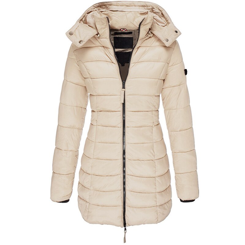 Warm Ladies Down Jacket with Hood - Olivia-Khaki-S-Nora Luxe
