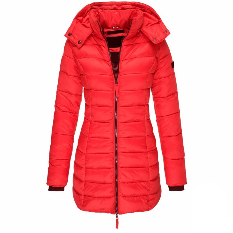 Warm Ladies Down Jacket with Hood - Olivia-Red-S-Nora Luxe