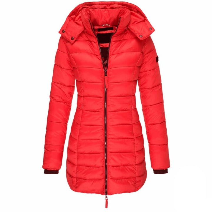 Warm Ladies Down Jacket with Hood - Olivia-Red-S-Nora Luxe