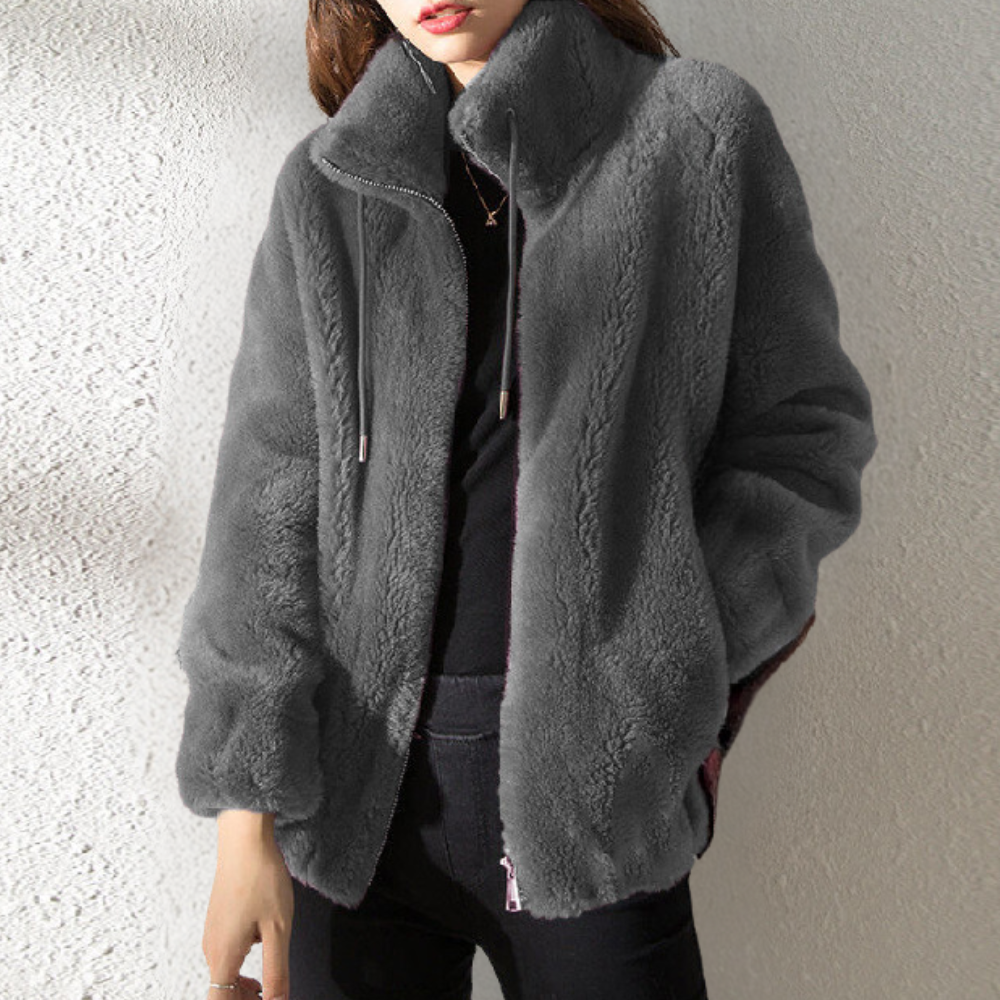 Warm Ladies' Jacket with Zip - Yara-Gray-XS-Nora Luxe