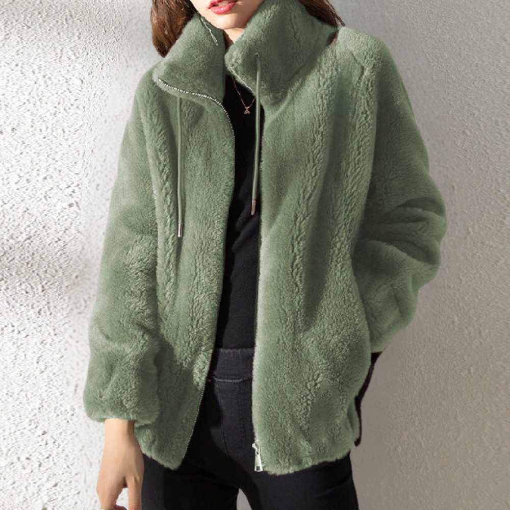 Warm Ladies' Jacket with Zip - Yara-Green-XS-Nora Luxe