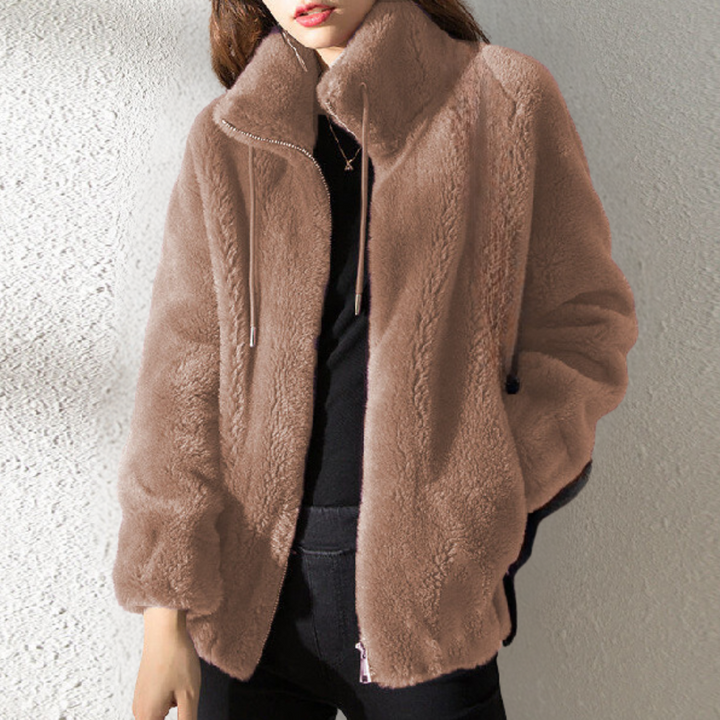 Warm Ladies' Jacket with Zip - Yara-Light brown-XS-Nora Luxe