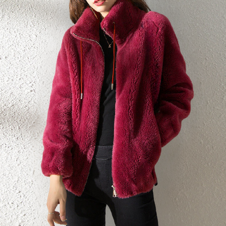Warm Ladies' Jacket with Zip - Yara-Red-XS-Nora Luxe