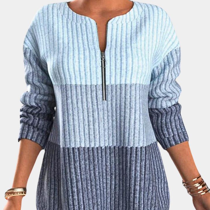 Warm Ladies' Jumper with Zip - Lina-Blue-XS-Nora Luxe