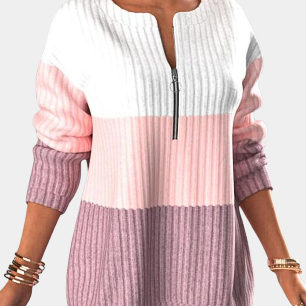 Warm Ladies' Jumper with Zip - Lina-Pink-XS-Nora Luxe