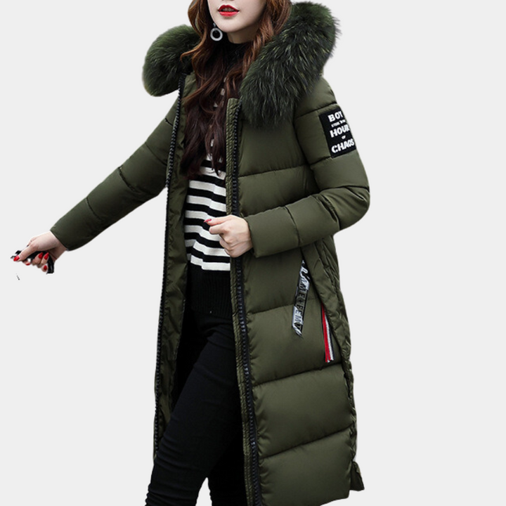 Warm Ladies Puffer Jacket with Hood - Livia-Green-XS-Nora Luxe