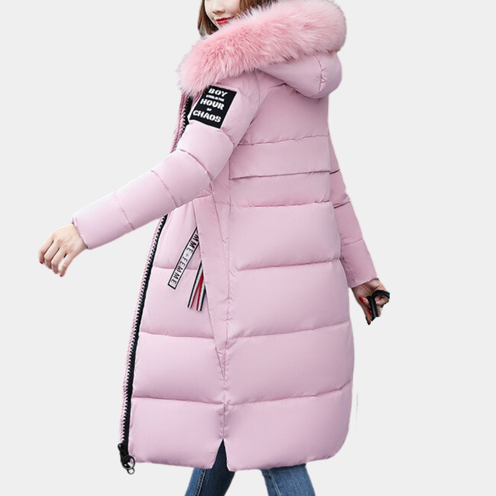 Warm Ladies Puffer Jacket with Hood - Livia-Pink-XS-Nora Luxe