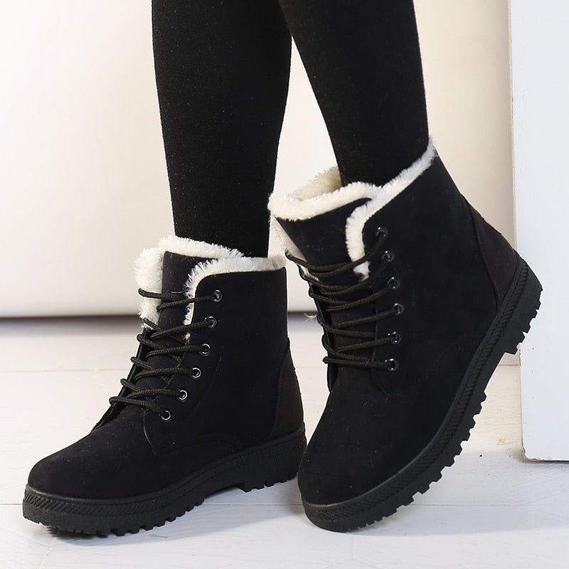 Warm Lined Women's Winter Boots with Laces - Eliza Fur Boot-Black-3.0-Nora Luxe