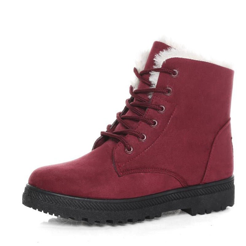 Warm Lined Women's Winter Boots with Laces - Eliza Fur Boot-Red-3.0-Nora Luxe