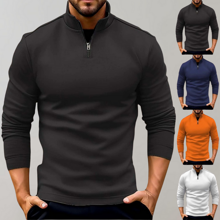 Warm Men's Sweater with Zip - Alvar-Black-S-Nora Luxe