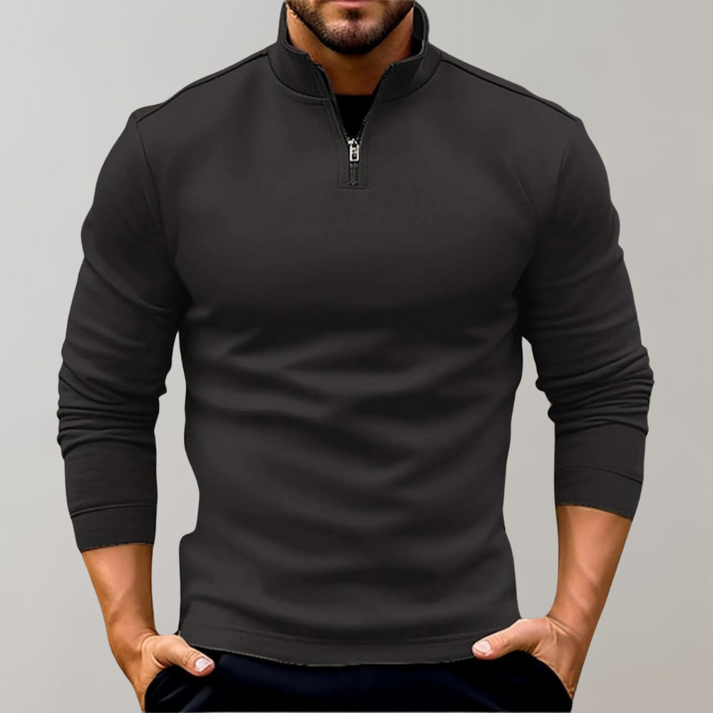 Warm Men's Sweater with Zip - Alvar-Black-S-Nora Luxe