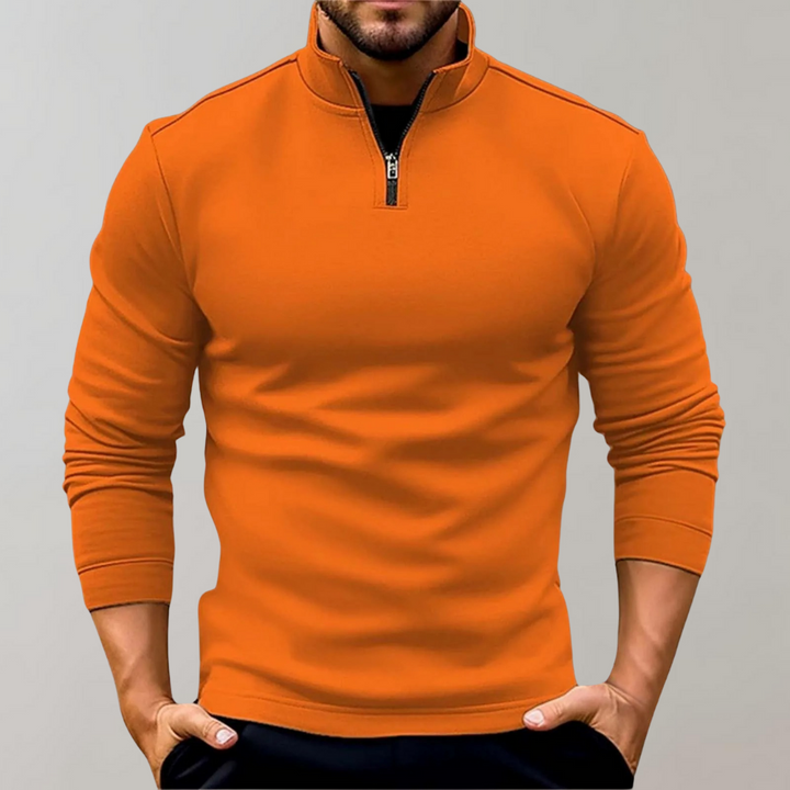 Warm Men's Sweater with Zip - Alvar-Orange-S-Nora Luxe