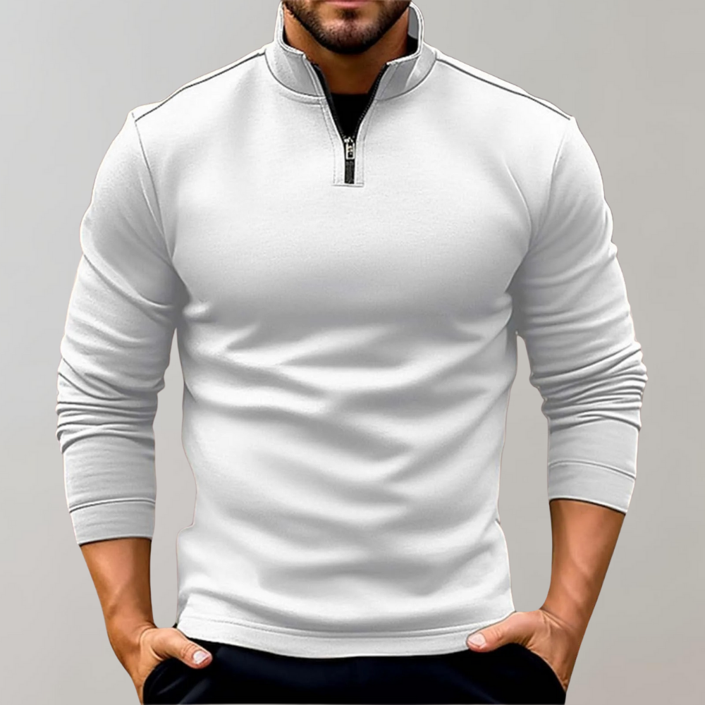 Warm Men's Sweater with Zip - Alvar-White-S-Nora Luxe