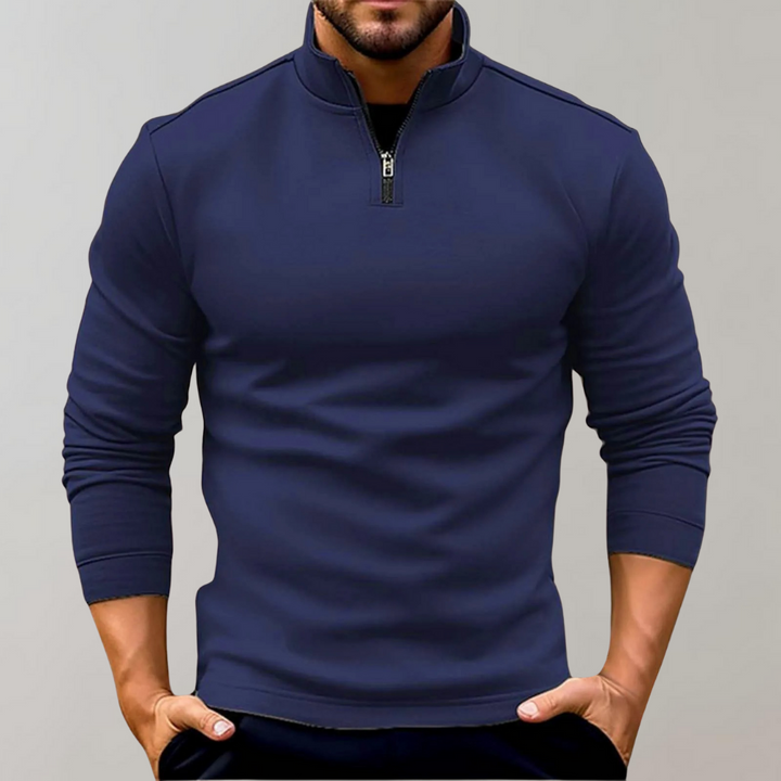 Warm Men's Sweater with Zip - Elias-Dark blue-S-Nora Luxe