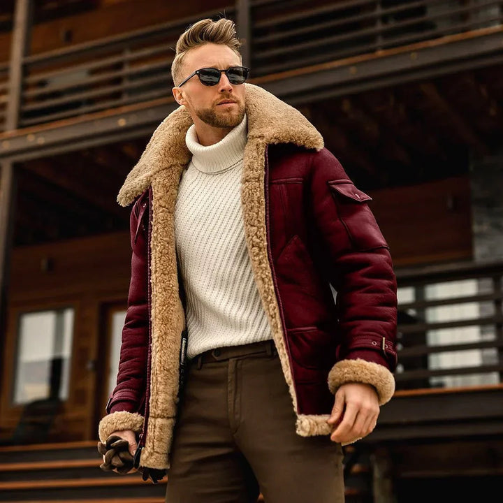 Warm Men's Winter Coat - Viktor-Bordeaux Red-S-Nora Luxe