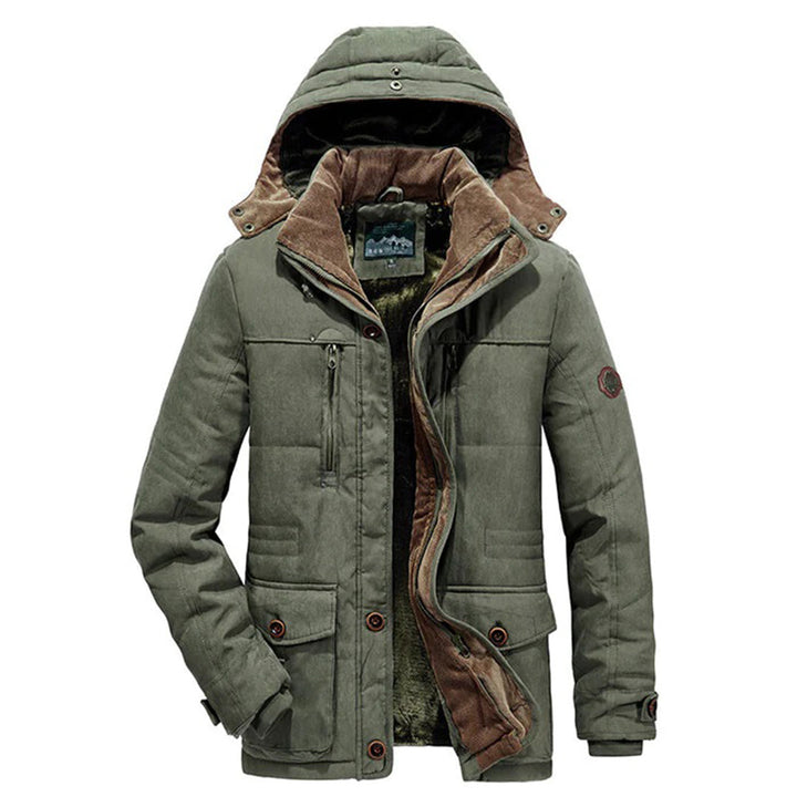 Warm Men's Winter Coat with Fleece - Everest-Olive Green-M-Nora Luxe