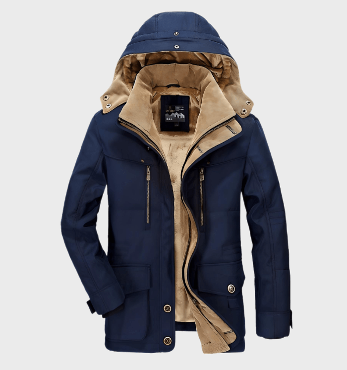 Warm Men’s Winter Jacket with Hood - Andreas-Blue-M-Nora Luxe