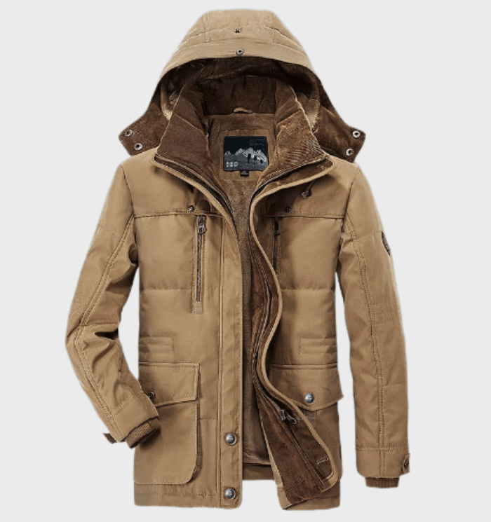 Warm Men’s Winter Jacket with Hood - Andreas-Khaki-M-Nora Luxe