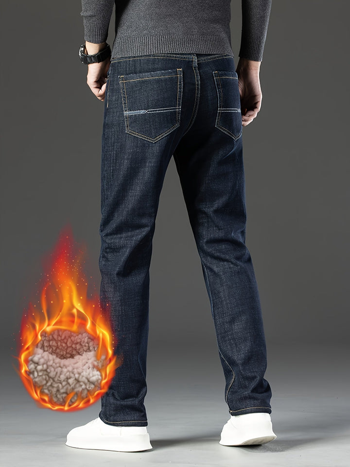 Warm Men's Winter Jeans with Fleece Lining - Grayson-Blue-30-Nora Luxe