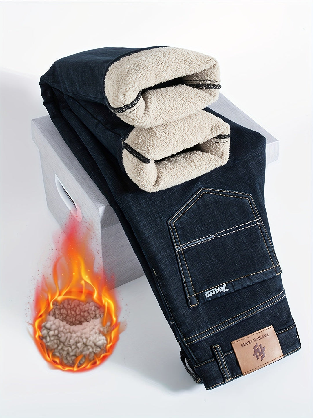 Warm Men's Winter Jeans with Fleece Lining - Grayson-Blue-30-Nora Luxe