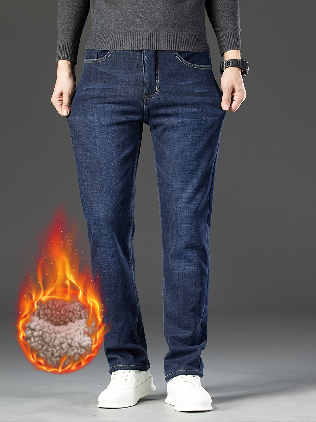Warm Men's Winter Jeans with Fleece Lining - Grayson-Blue-30-Nora Luxe