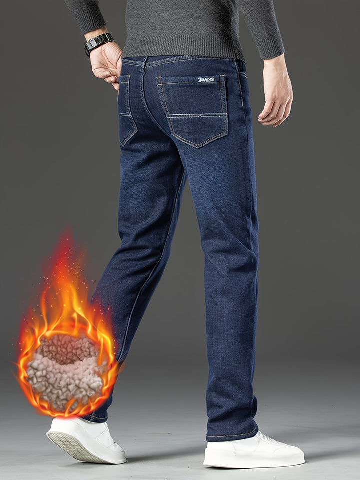 Warm Men's Winter Jeans with Fleece Lining - Grayson-Blue-30-Nora Luxe
