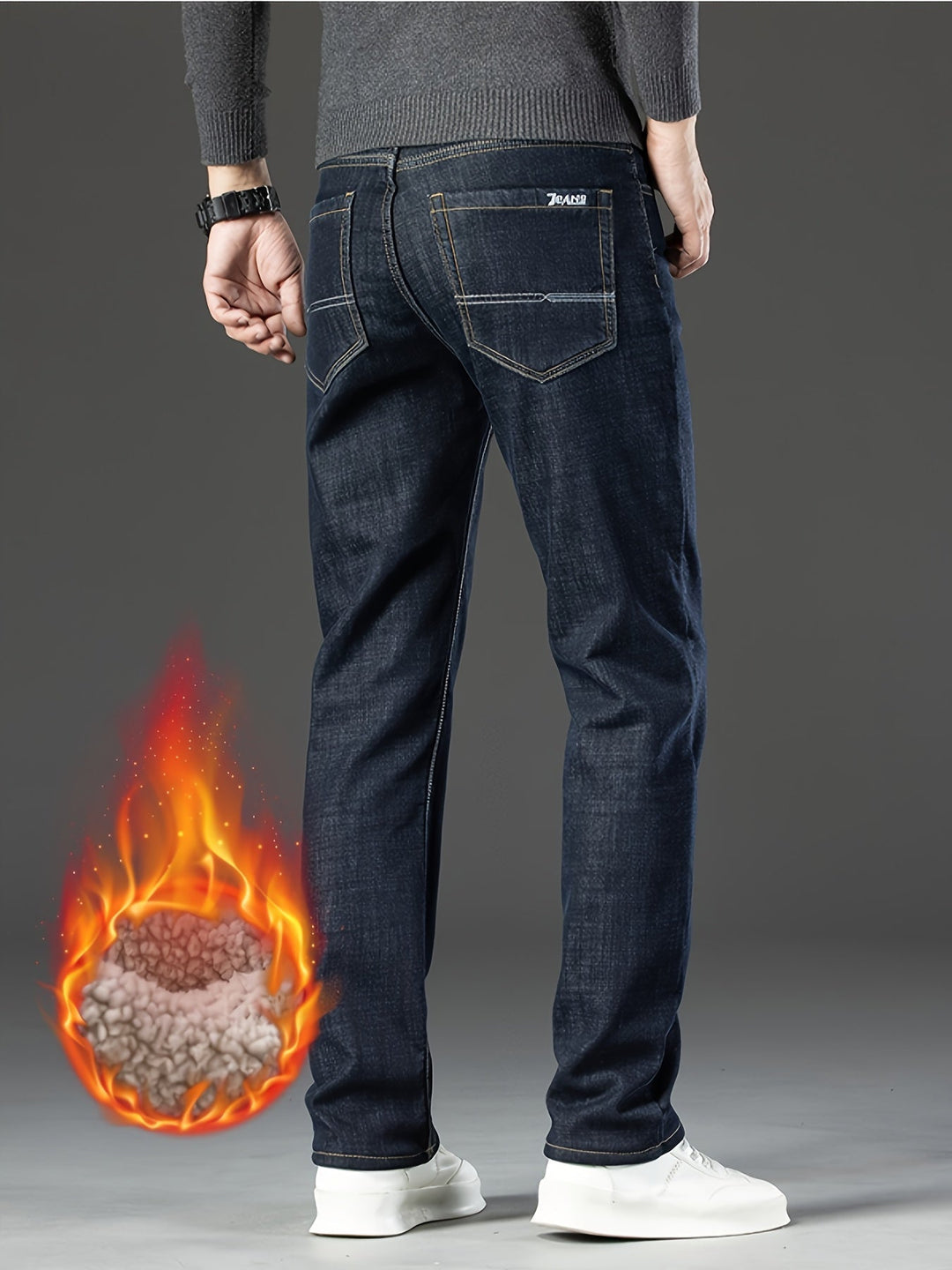 Warm Men's Winter Jeans with Fleece Lining - Grayson-Blue-30-Nora Luxe