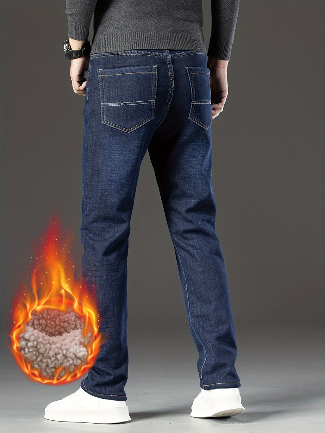 Warm Men's Winter Jeans with Fleece Lining - Grayson-Blue-30-Nora Luxe
