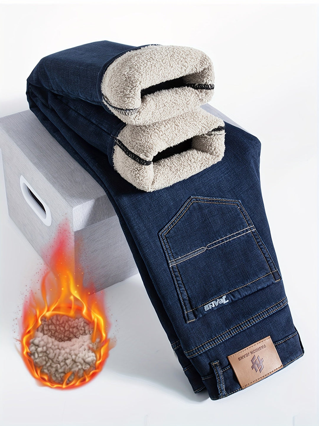Warm Men's Winter Jeans with Fleece Lining - Grayson-Blue-30-Nora Luxe
