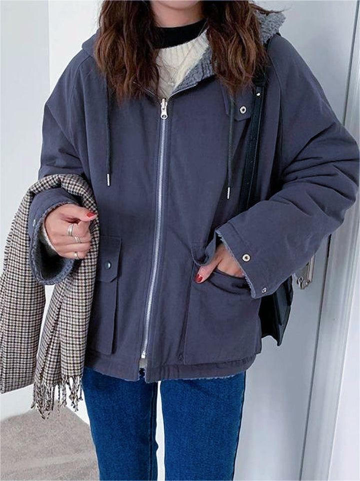 Warm Oversized Women's Jacket with Hood - Freya Fleece Parka-Blue-S-Nora Luxe