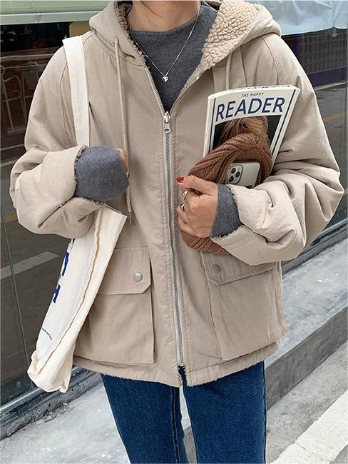 Warm Oversized Women's Jacket with Hood - Freya Fleece Parka-Blue-S-Nora Luxe