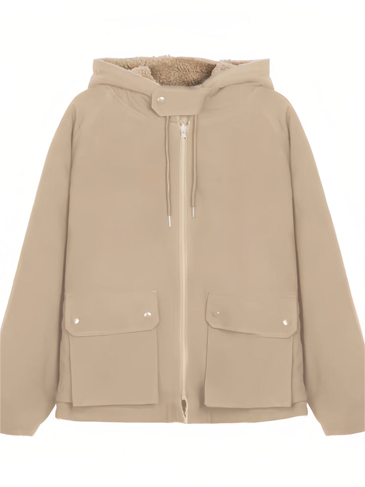 Warm Oversized Women's Jacket with Hood - Freya Fleece Parka-Blue-S-Nora Luxe