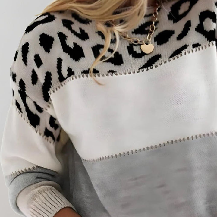 Warm Panther Print Women's Sweater - Sienna-Gray-S-Nora Luxe