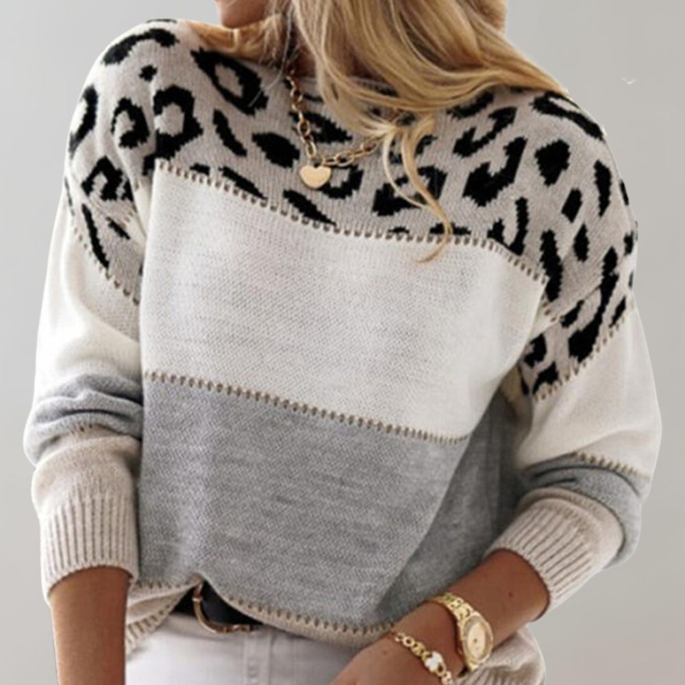 Warm Panther Print Women's Sweater - Sienna-Gray-S-Nora Luxe