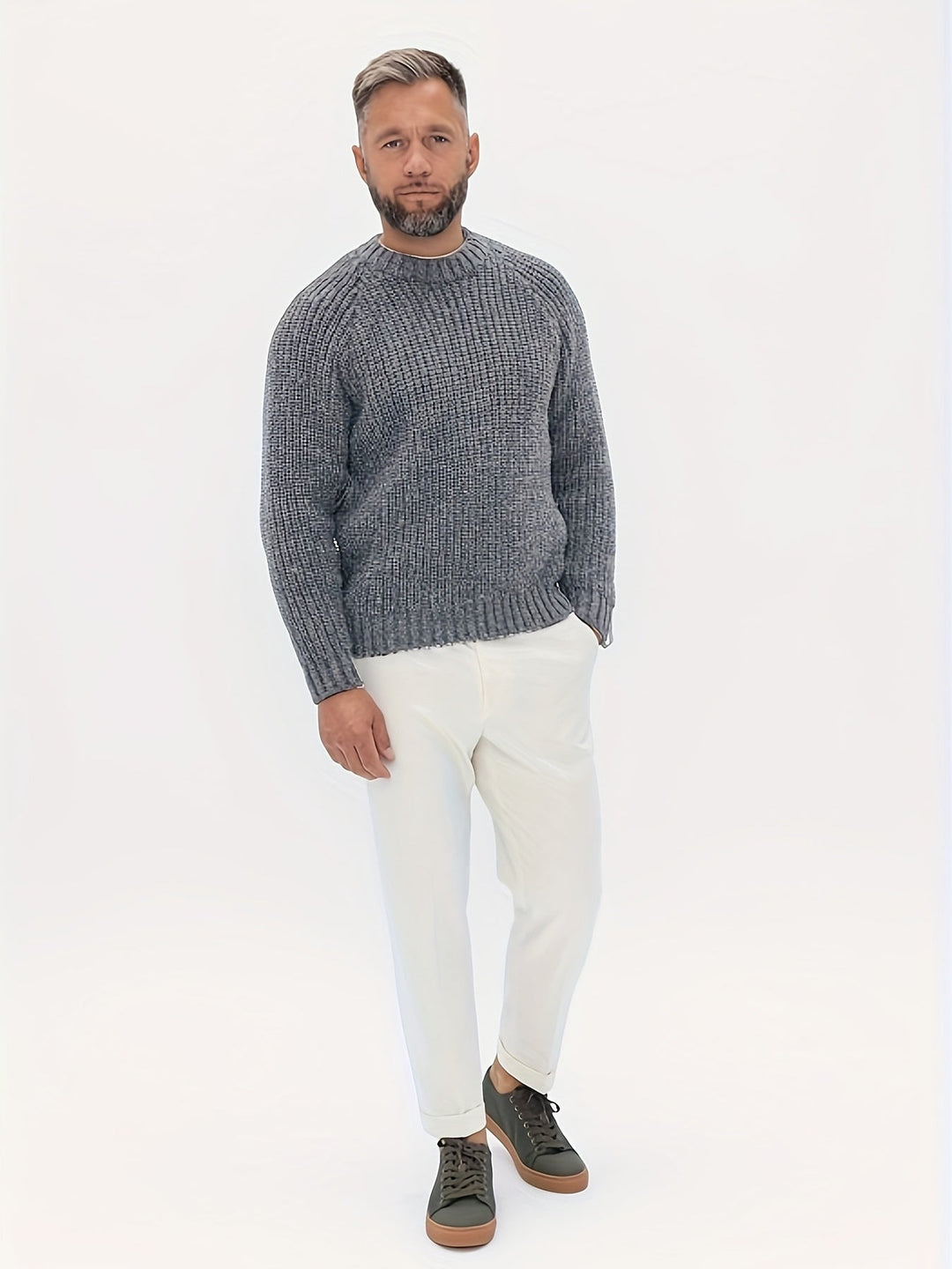 Warm Plain Knitted Sweater for Men - Elliot-Gray-XS-Nora Luxe