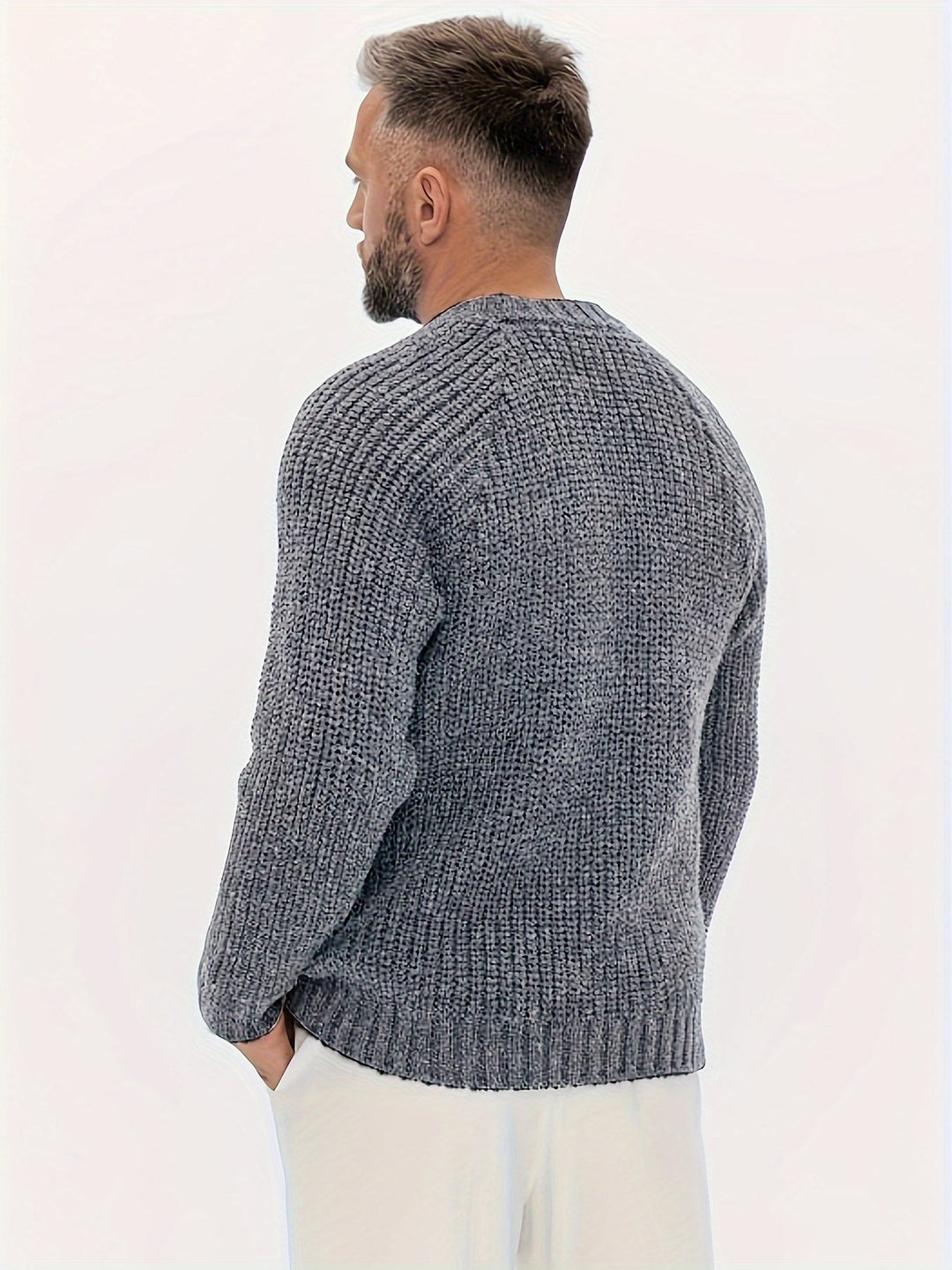 Warm Plain Knitted Sweater for Men - Elliot-Gray-XS-Nora Luxe