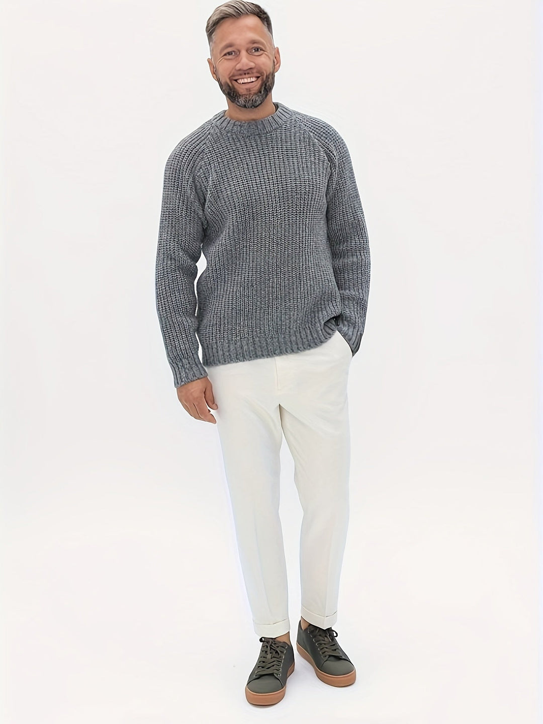 Warm Plain Knitted Sweater for Men - Elliot-Gray-XS-Nora Luxe