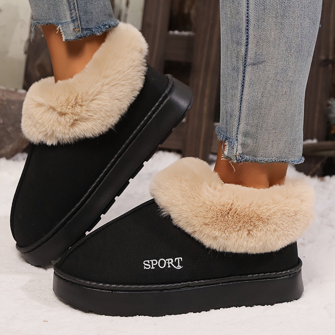 Warm Plush Ladies Slippers with Non-slip Sole - Sienna-Black-2.5-Nora Luxe