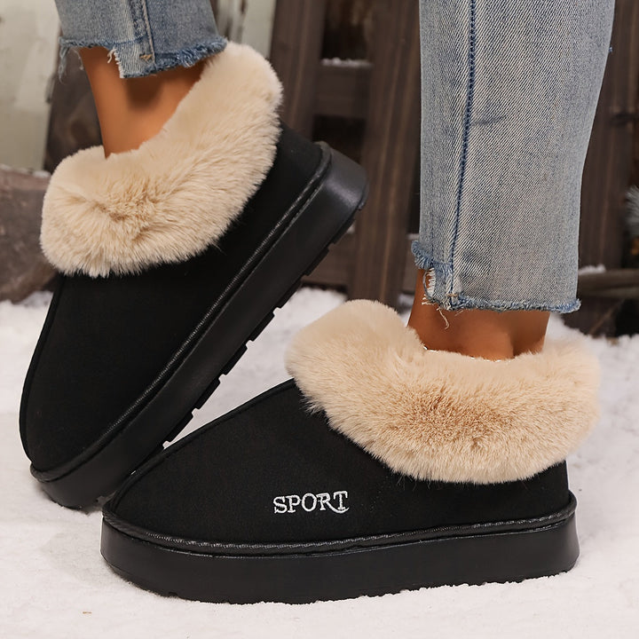 Warm Plush Ladies Slippers with Non-slip Sole - Sienna-Black-2.5-Nora Luxe