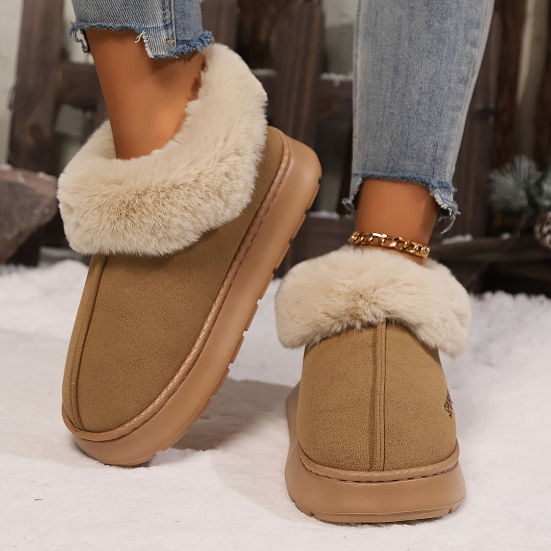 Warm Plush Ladies Slippers with Non-slip Sole - Sienna-Dark brown-2.5-Nora Luxe