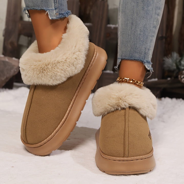Warm Plush Ladies Slippers with Non-slip Sole - Sienna-Dark brown-2.5-Nora Luxe