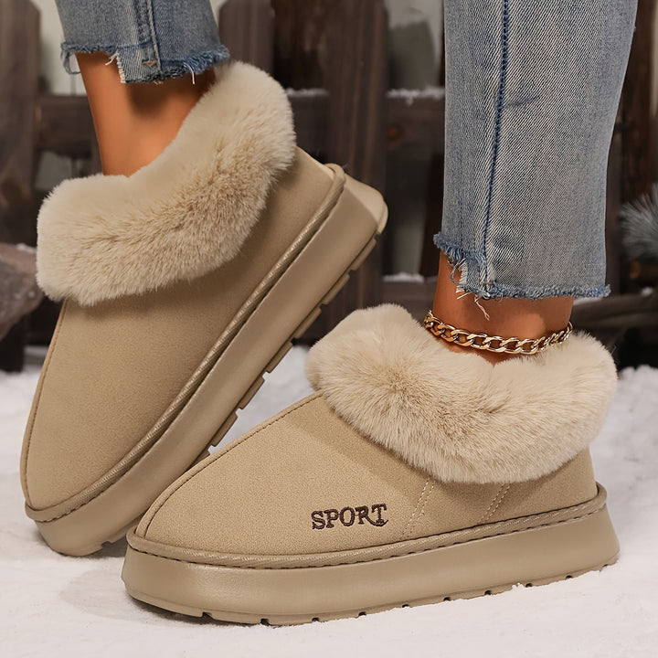 Warm Plush Ladies Slippers with Non-slip Sole - Sienna-Khaki-2.5-Nora Luxe