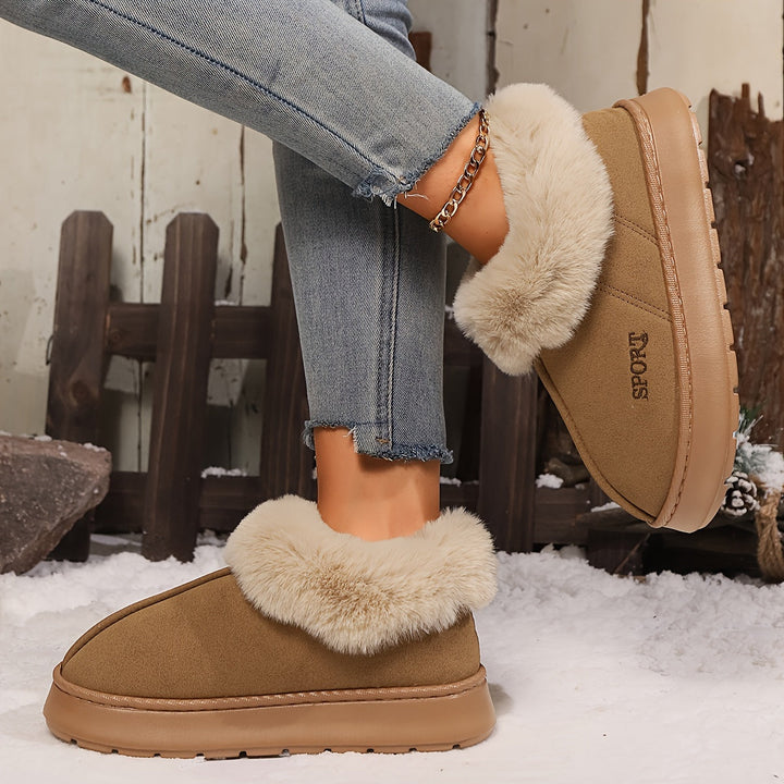 Warm Plush Ladies Slippers with Non-slip Sole - Sienna-Khaki-2.5-Nora Luxe