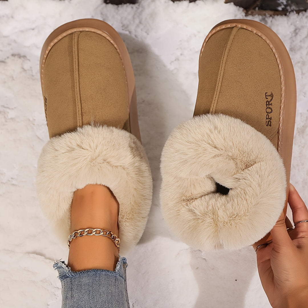 Warm Plush Ladies Slippers with Non-slip Sole - Sienna-Khaki-2.5-Nora Luxe